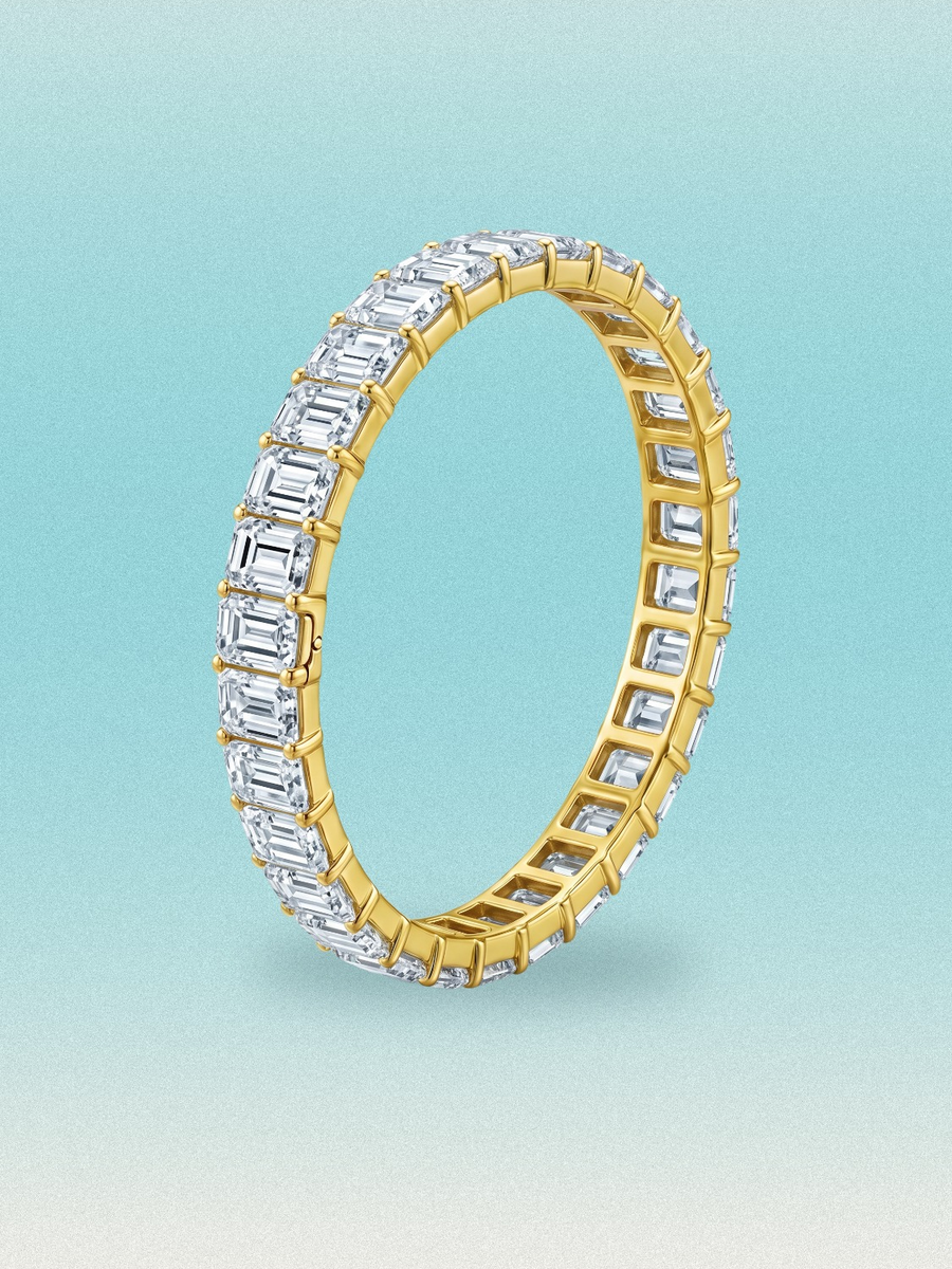 Rainbow Collection Emerald Cut Lab Grown Diamond Hinged Bangle Bracelet