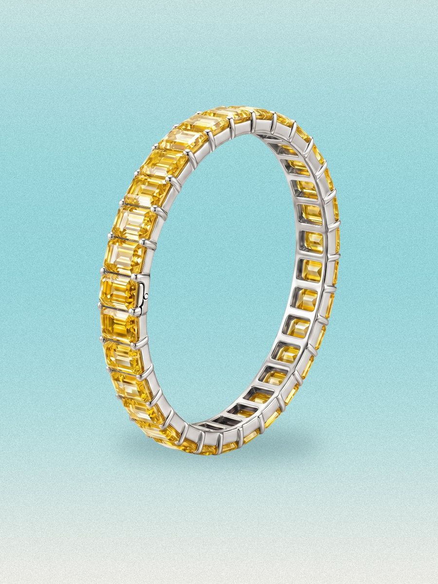 Rainbow Collection Fancy Yellow Emerald Cut Lab Grown Diamond Hinged Bangle Bracelet