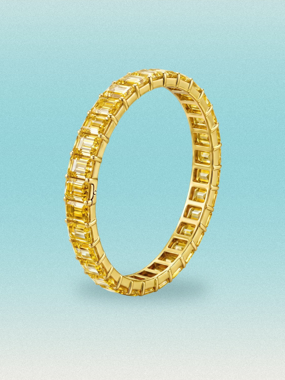 Rainbow Collection Fancy Yellow Emerald Cut Lab Grown Diamond Hinged Bangle Bracelet