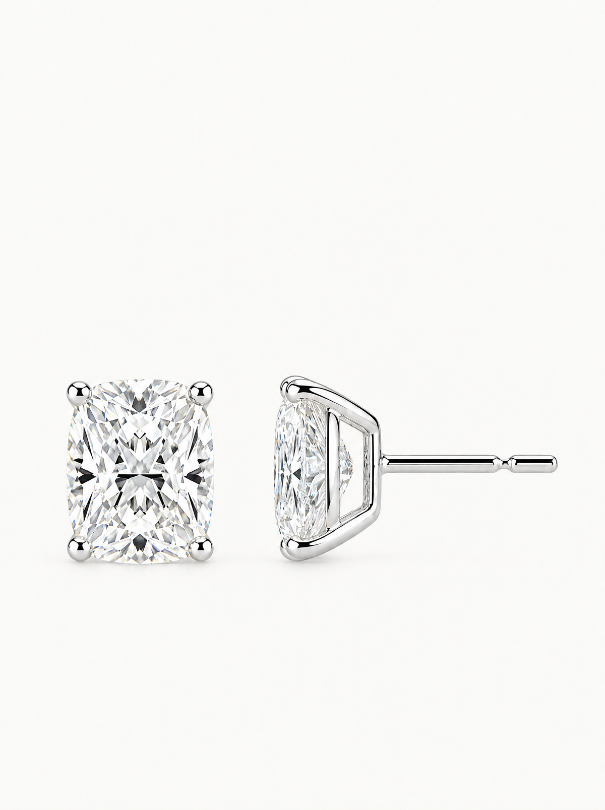 Cushion Cut Lab-Grown Diamond Stud Earrings in 14K white gold, front view — Bow Tie Lab Diamonds
