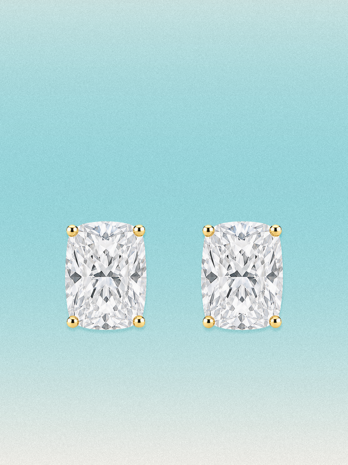 Bow Tie Lab Diamonds Cushion Cut Lab Grown Diamond Stud Earrings — lab-grown diamond earrings, shown in 14K yellow gold.