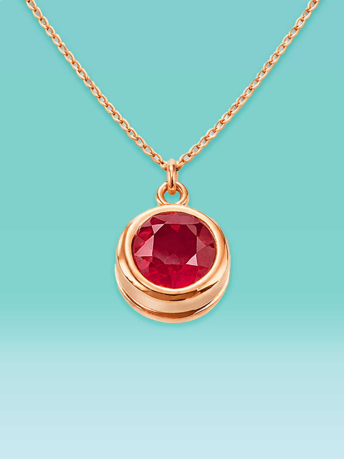 Round Cut Bezel Ruby Lab Diamond Necklace