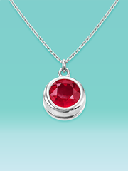Round Cut Bezel Ruby Lab Diamond Necklace