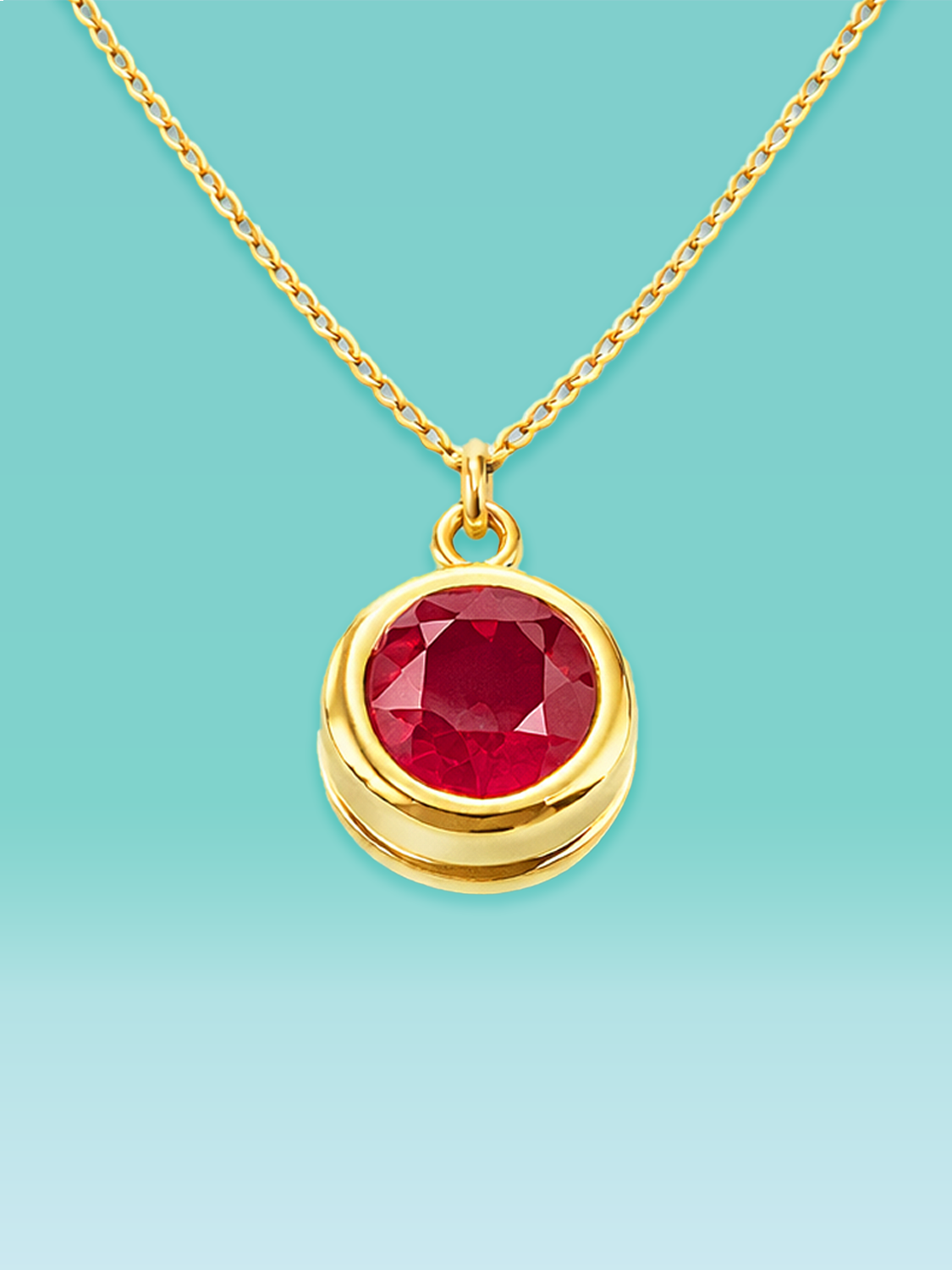 Round Cut Bezel Ruby Lab Diamond Necklace