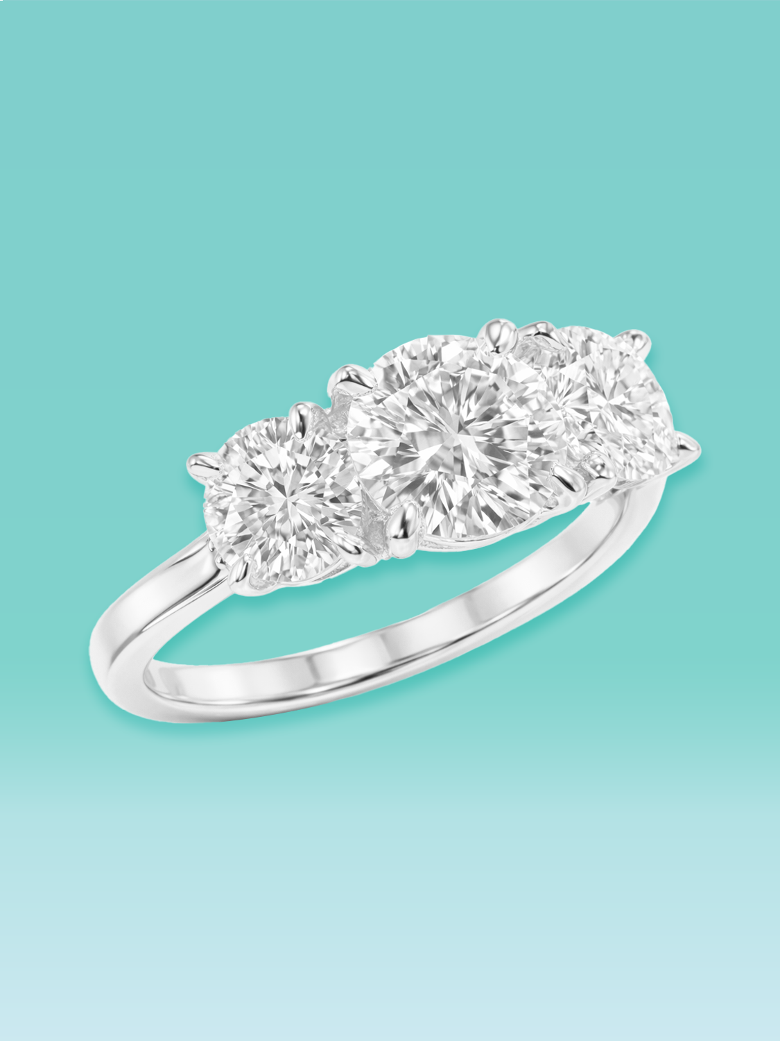 Round Cut Center-Set Three-Stone Lab Diamond Engagement Ring