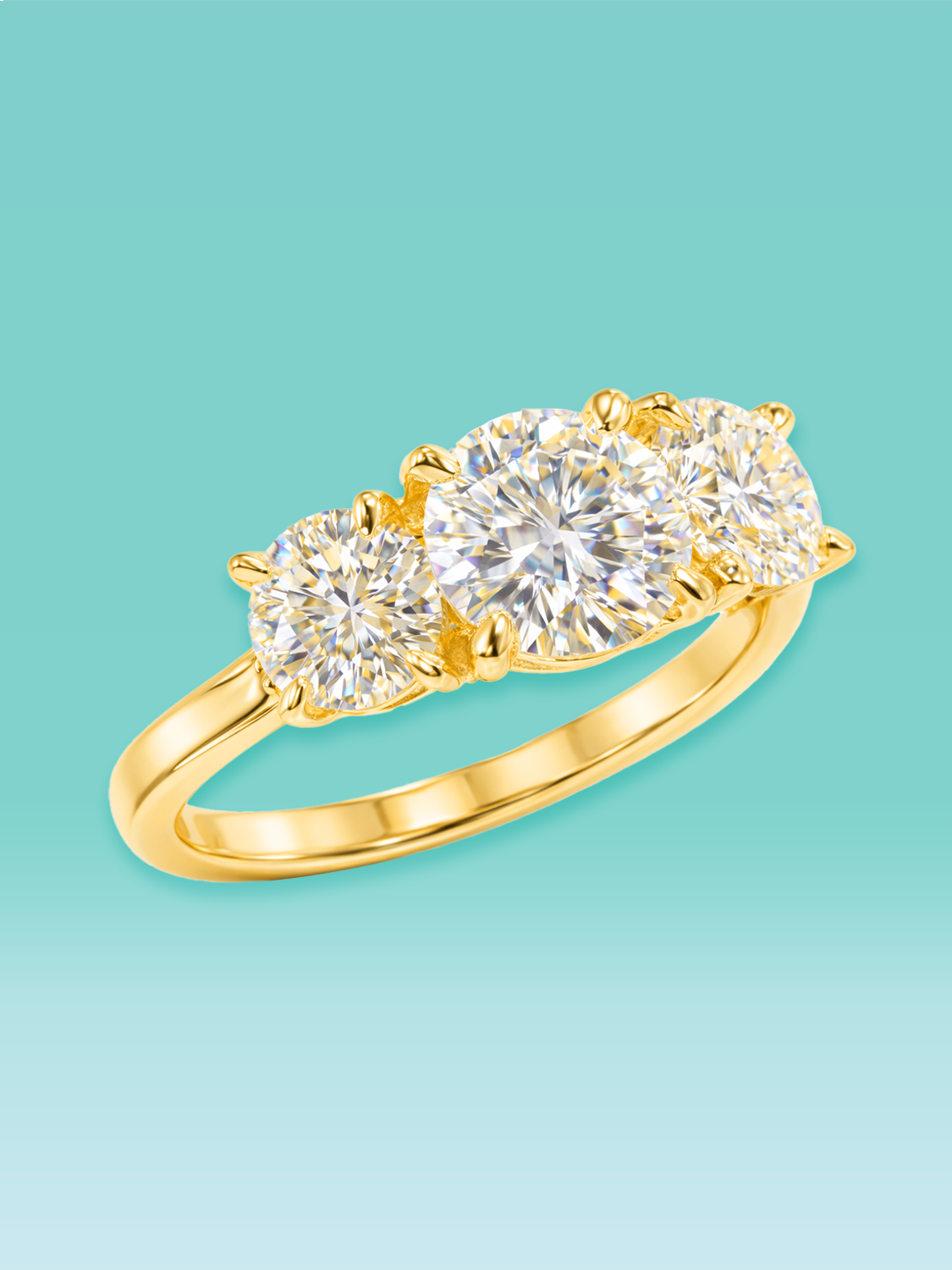 Round Cut Center-Set Three-Stone Lab Diamond Engagement Ring