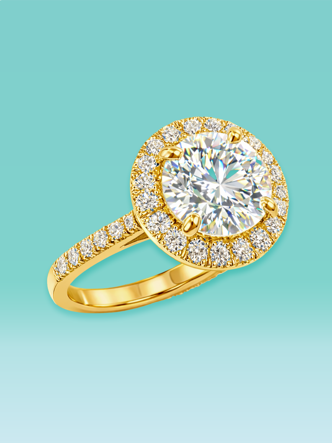 Round Cut Micro Pavé Halo Lab Diamond Engagement Ring