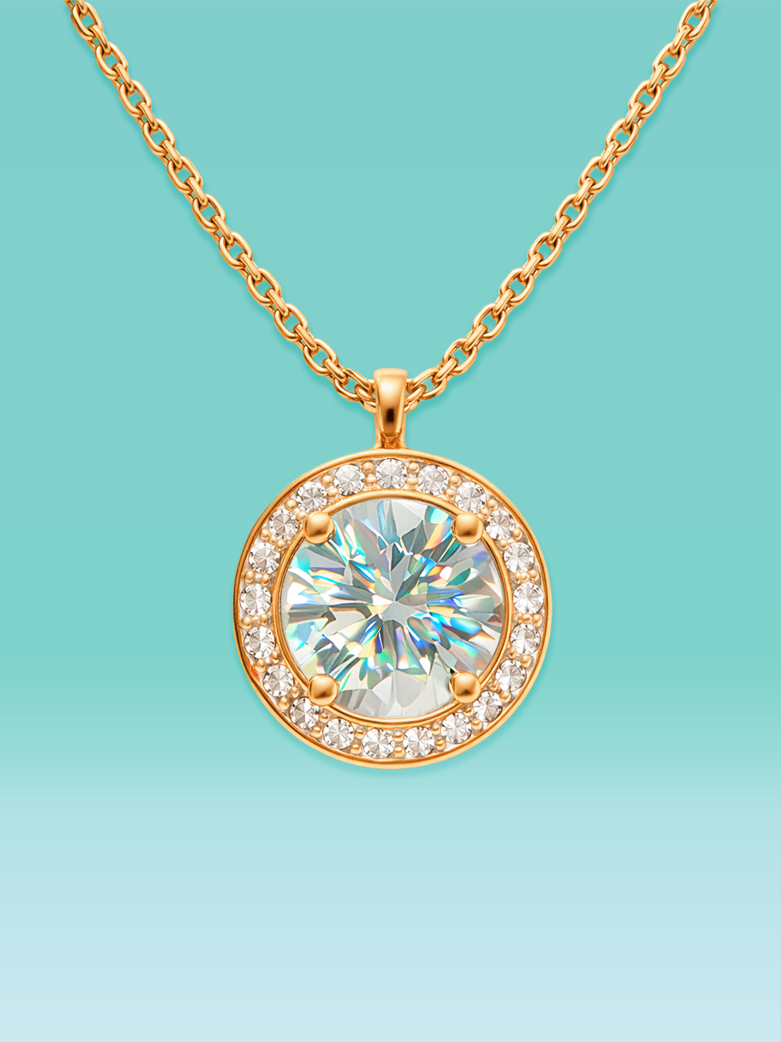 Round Cut 4 Prong Pavé Lab Diamond Pendant Necklace