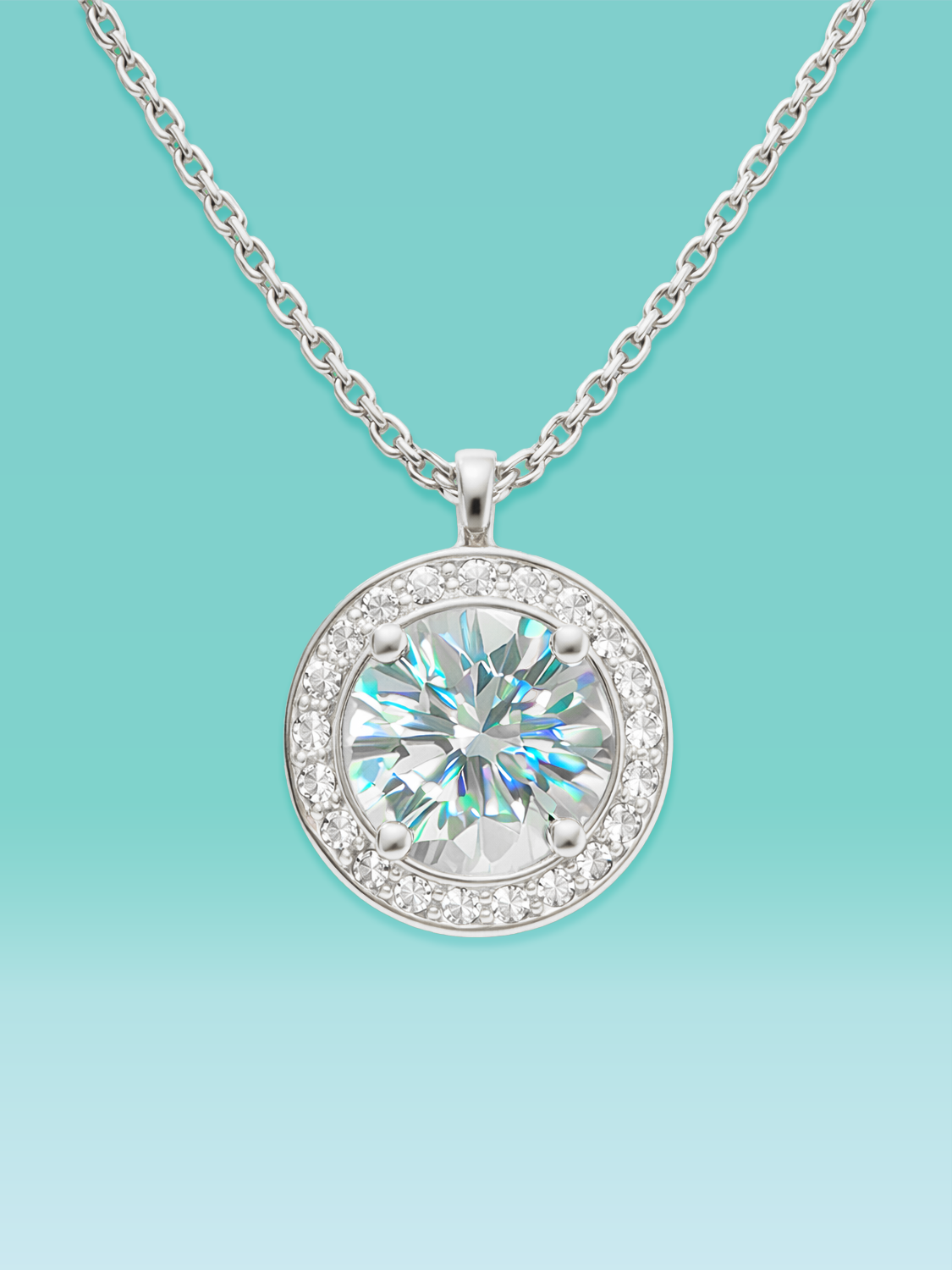 Round Cut 4 Prong Pavé Lab Diamond Pendant Necklace