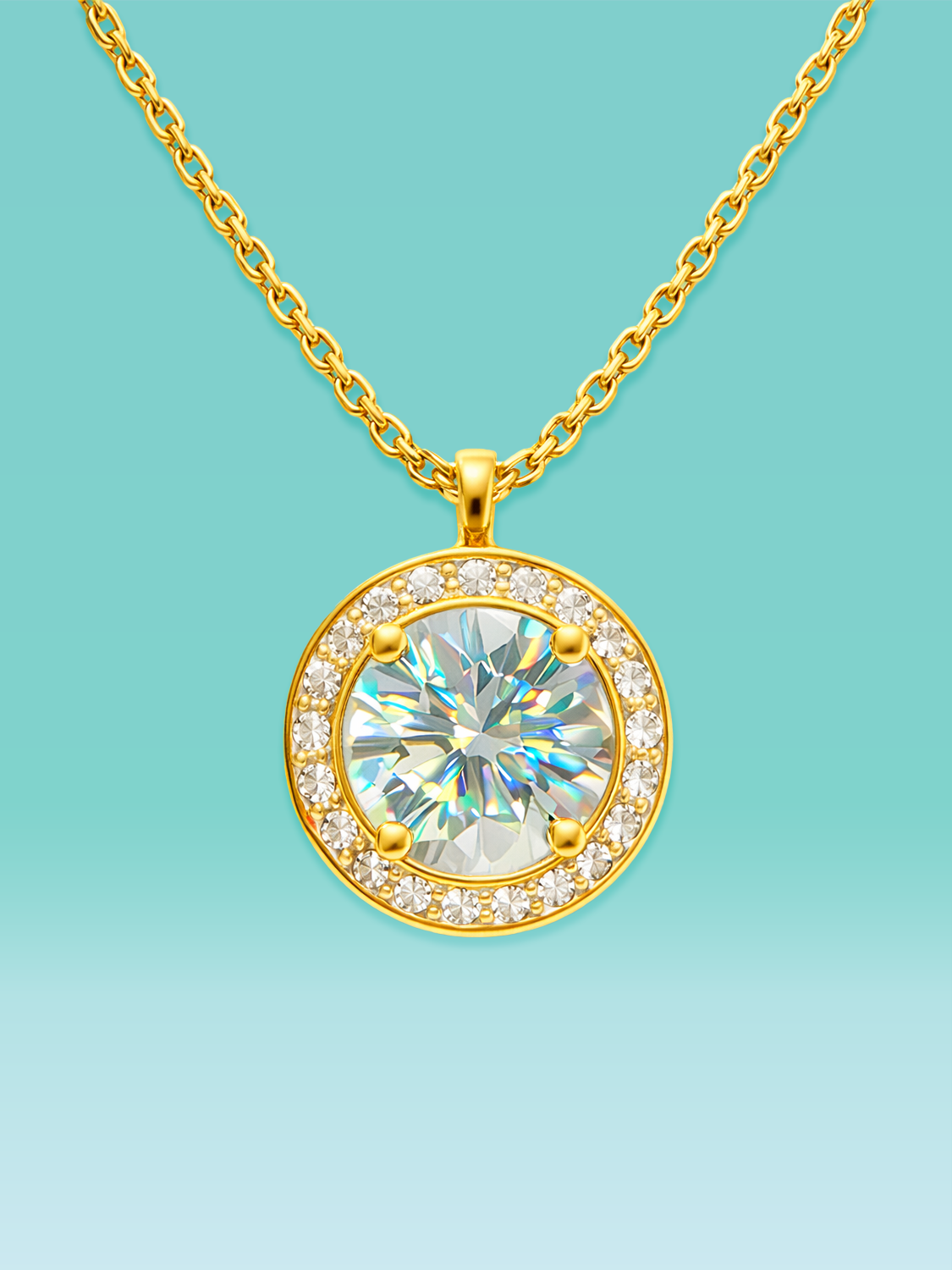 Round Cut 4 Prong Pavé Lab Diamond Pendant Necklace