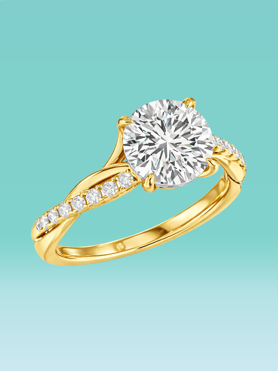 Round Cut Twisted Vine Pavé Side Lab Diamond Engagement Ring