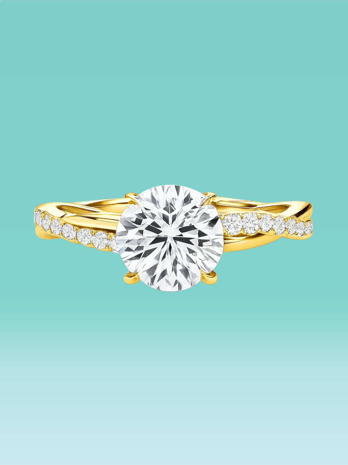 Round Cut Twisted Vine Pavé Side Lab Diamond Engagement Ring