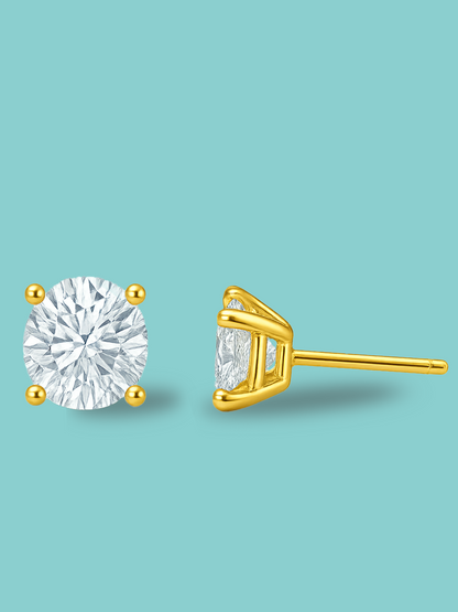 4 Prong Round Stud Earrings