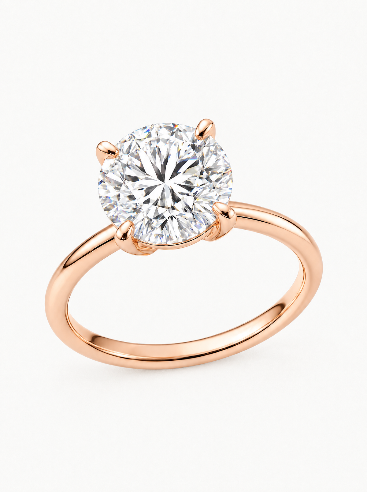 Round Cut 4-Prong Solitaire Lab-Grown Diamond Engagement Ring in 14K rose gold, front view — Bow Tie Lab Diamonds