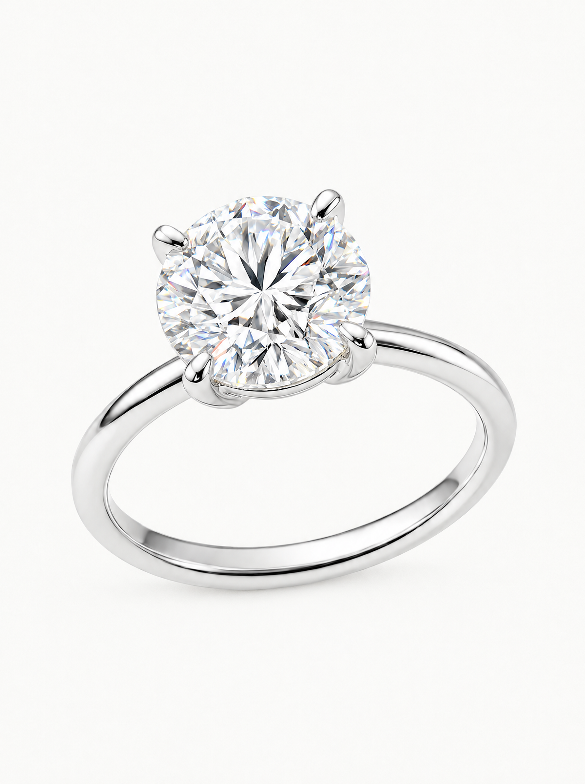 Round Cut 4-Prong Solitaire Lab-Grown Diamond Engagement Ring in 14K white gold, front view — Bow Tie Lab Diamonds