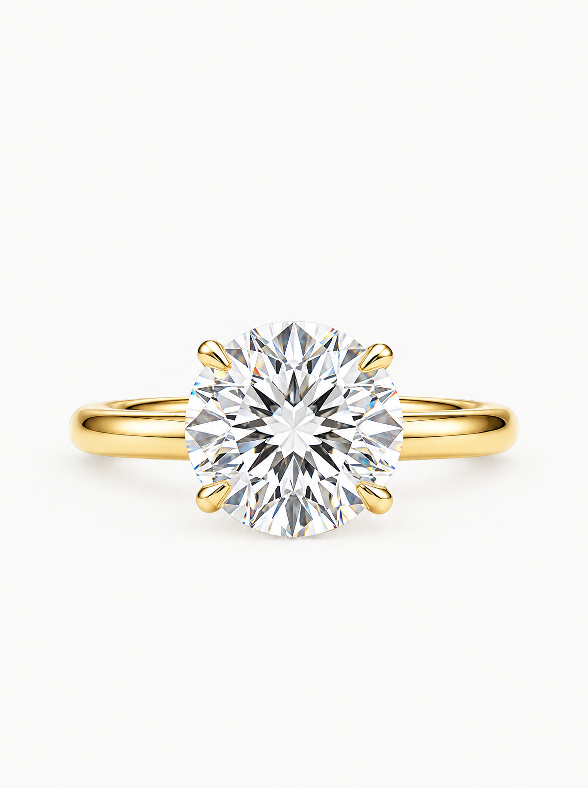 Round Cut 4-Prong Solitaire Lab-Grown Diamond Engagement Ring in 14K yellow gold, front view — Bow Tie Lab Diamonds