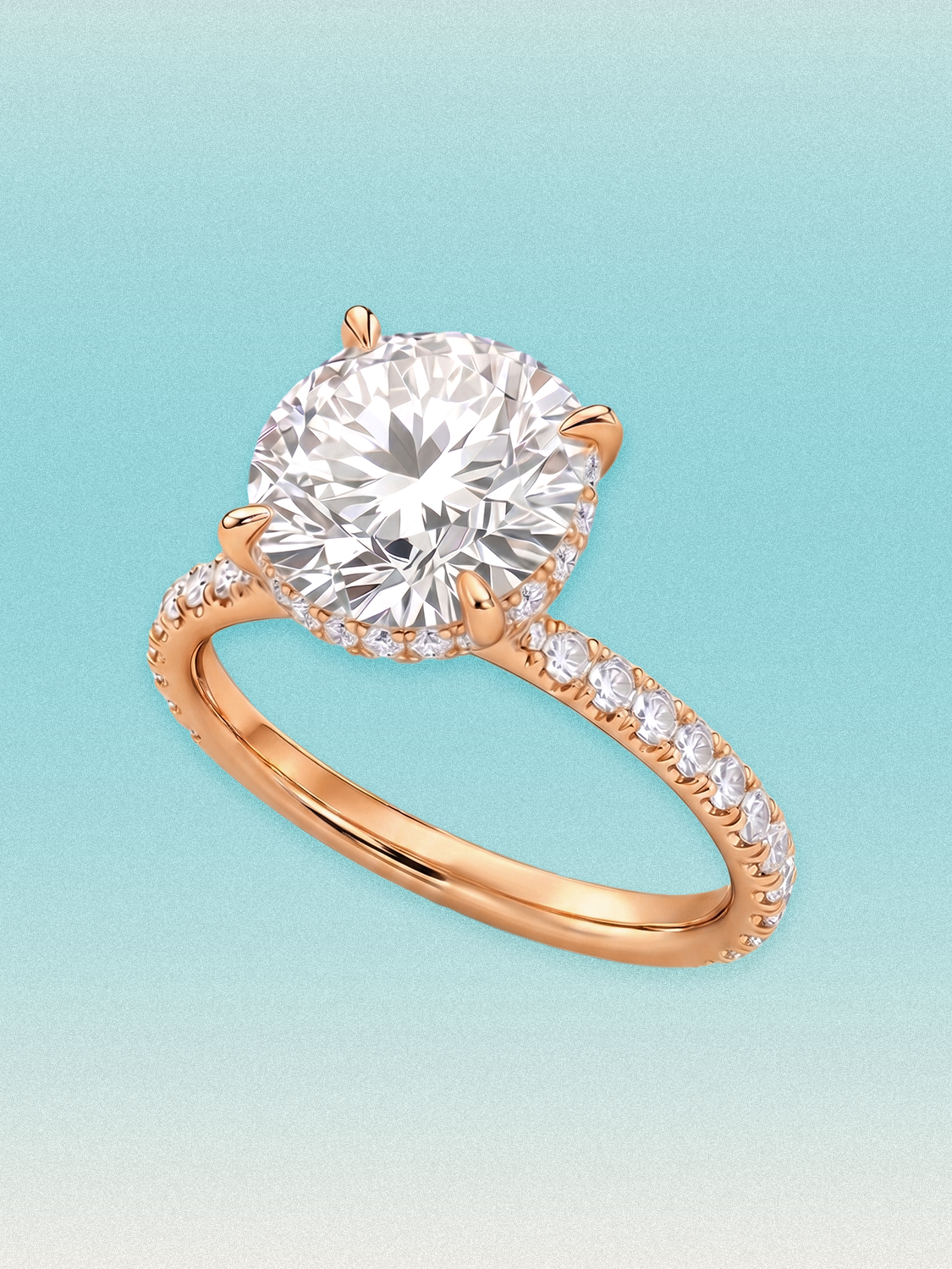 Round Cut Solitaire Hidden Halo Lab Grown Diamond Engagement Ring
