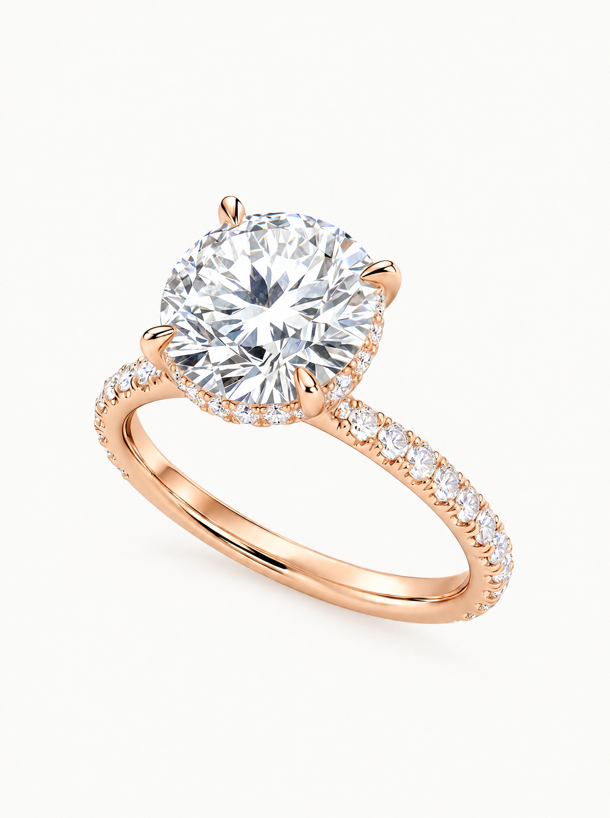 Round Cut Solitaire Hidden Halo Lab-Grown Diamond Engagement Ring in 14K rose gold, front view — Bow Tie Lab Diamonds