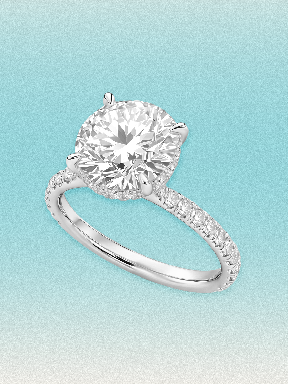 Round Cut Solitaire Hidden Halo Lab Grown Diamond Engagement Ring