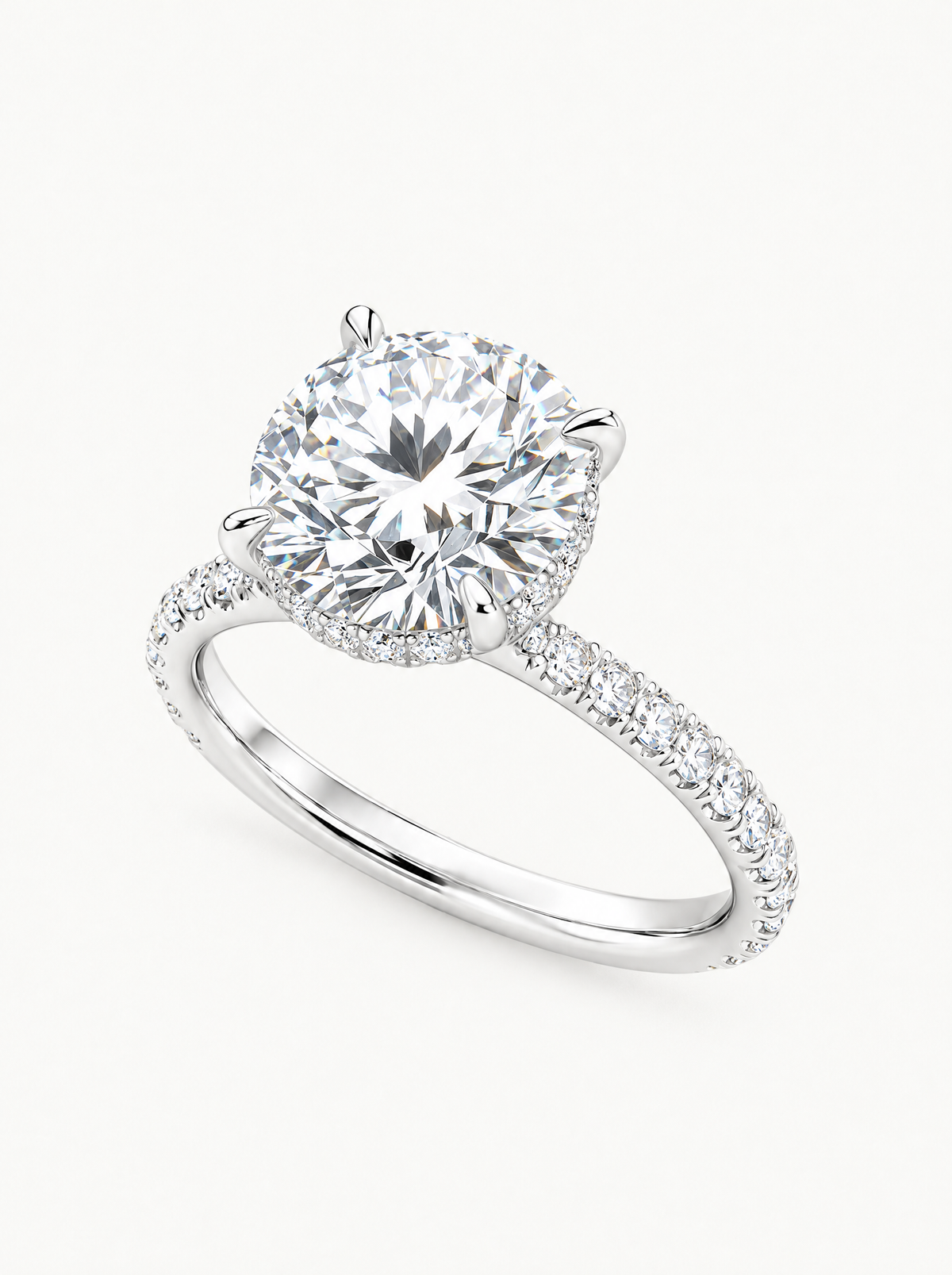 Round Cut Solitaire Hidden Halo Lab-Grown Diamond Engagement Ring in 14K white gold, front view — Bow Tie Lab Diamonds