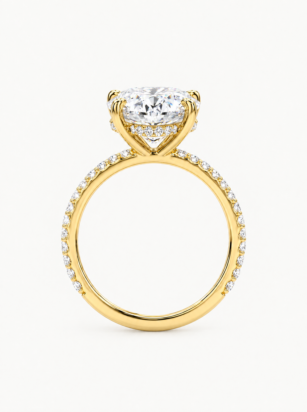 Round Cut Solitaire Hidden Halo Lab-Grown Diamond Engagement Ring in 14K yellow gold, angled side view — Bow Tie Lab Diamonds