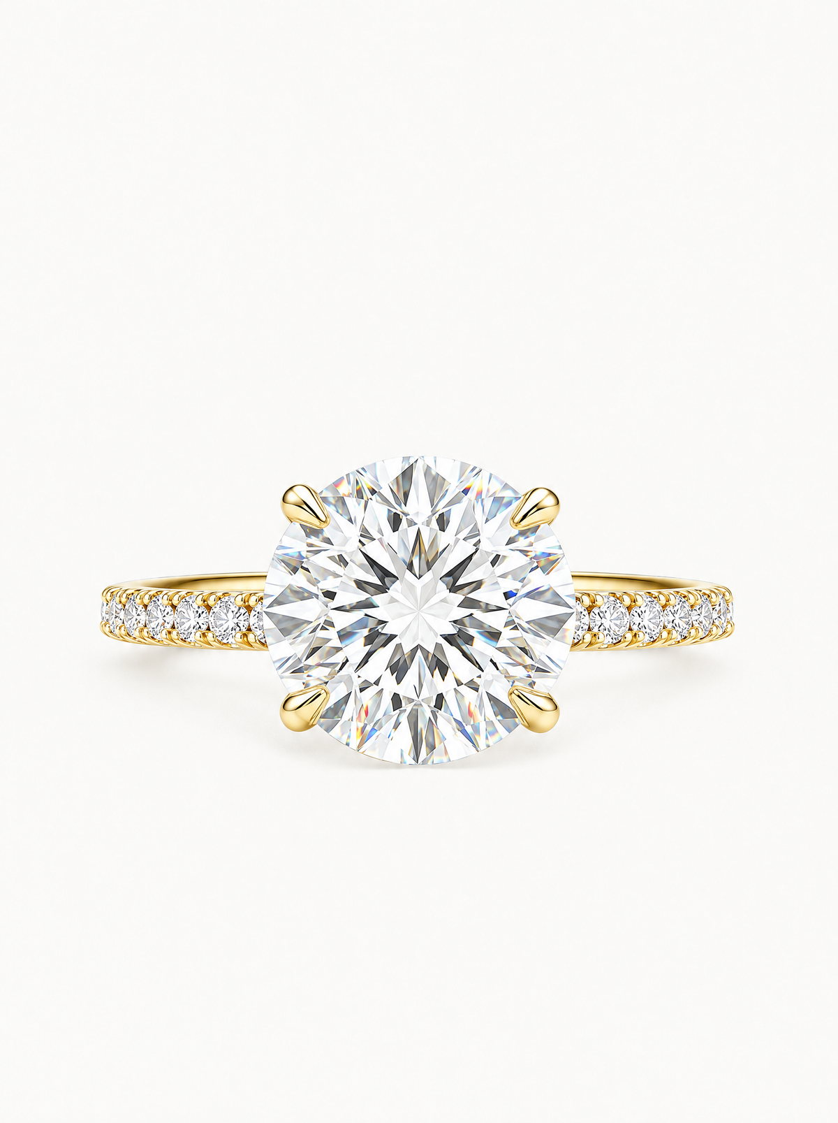 Round Cut Solitaire Hidden Halo Lab-Grown Diamond Engagement Ring in 14K yellow gold, front view — Bow Tie Lab Diamonds