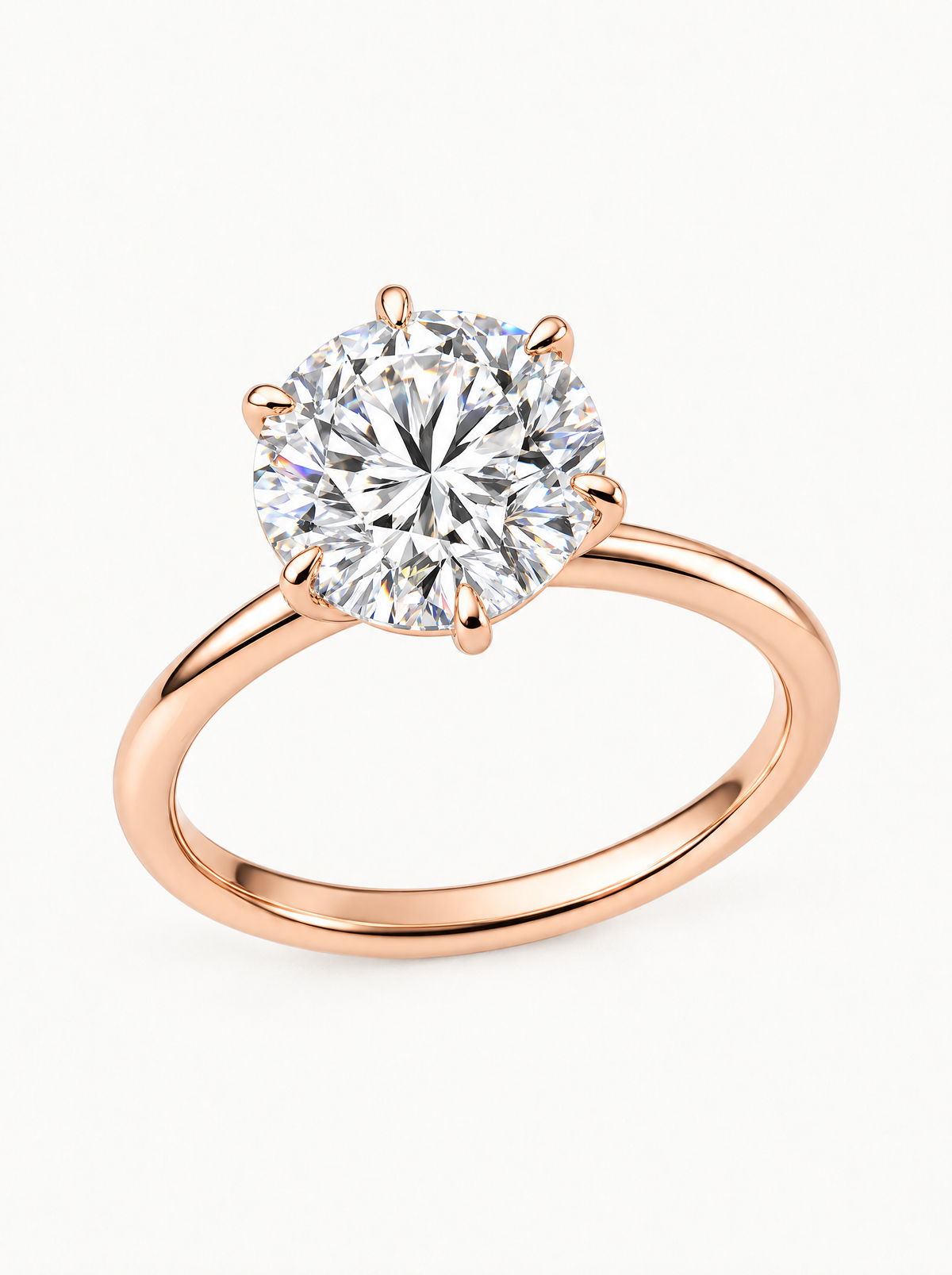 Round Cut 6-Prong Solitaire Lab-Grown Diamond Engagement Ring in 14K rose gold, front view — Bow Tie Lab Diamonds