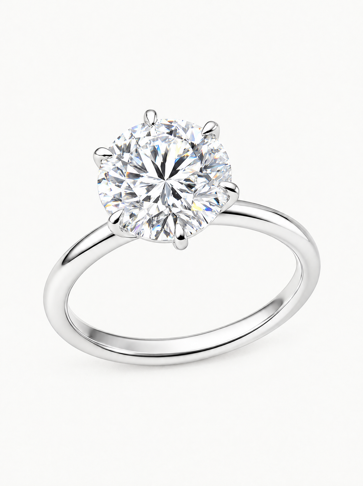 Round Cut 6-Prong Solitaire Lab-Grown Diamond Engagement Ring in 14K white gold, front view — Bow Tie Lab Diamonds