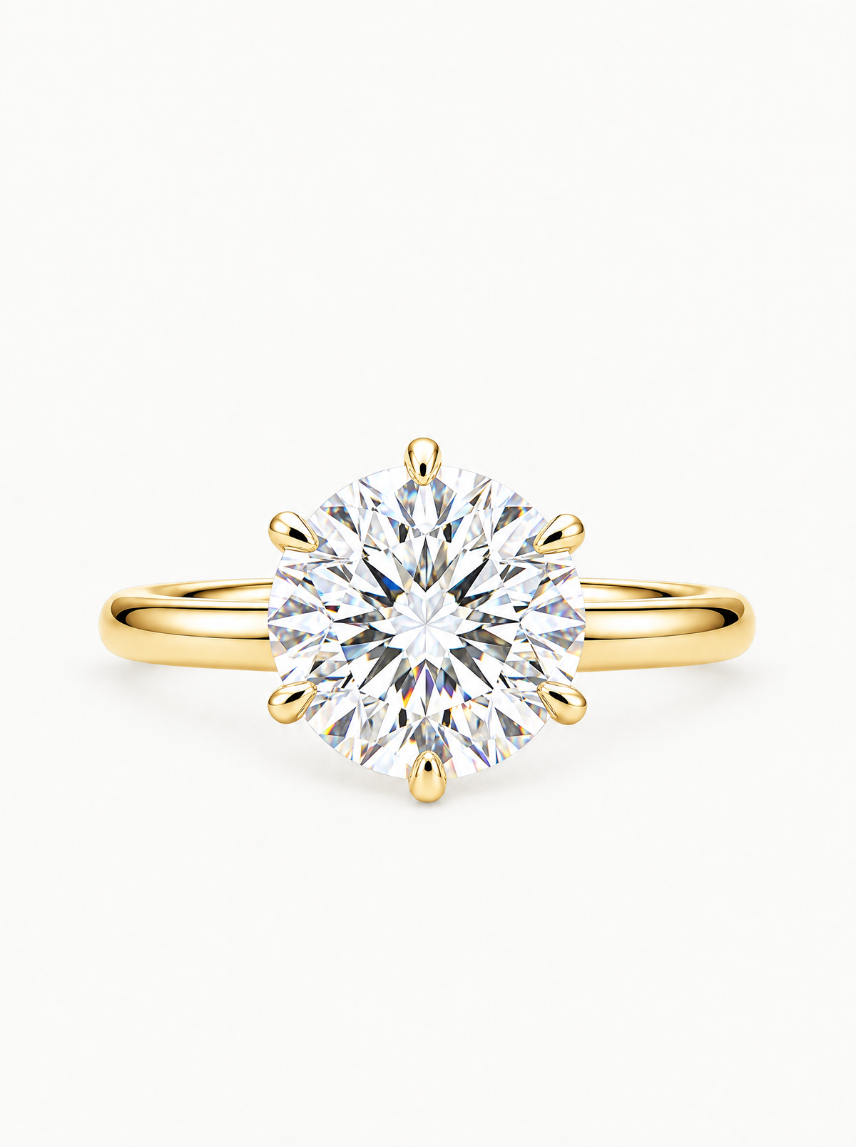 Round Cut 6-Prong Solitaire Lab-Grown Diamond Engagement Ring in 14K yellow gold, front view — Bow Tie Lab Diamonds