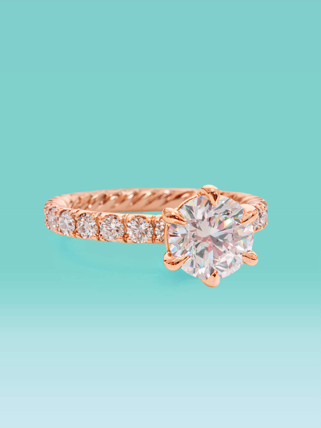 Round Cut 6 Prong Pavé Band Engagement Ring