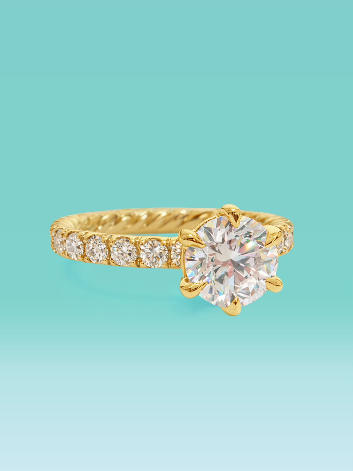 Round Cut 6 Prong Pavé Band Engagement Ring