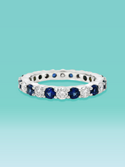 Round Cut Blue Sapphire Lab Diamond Ring