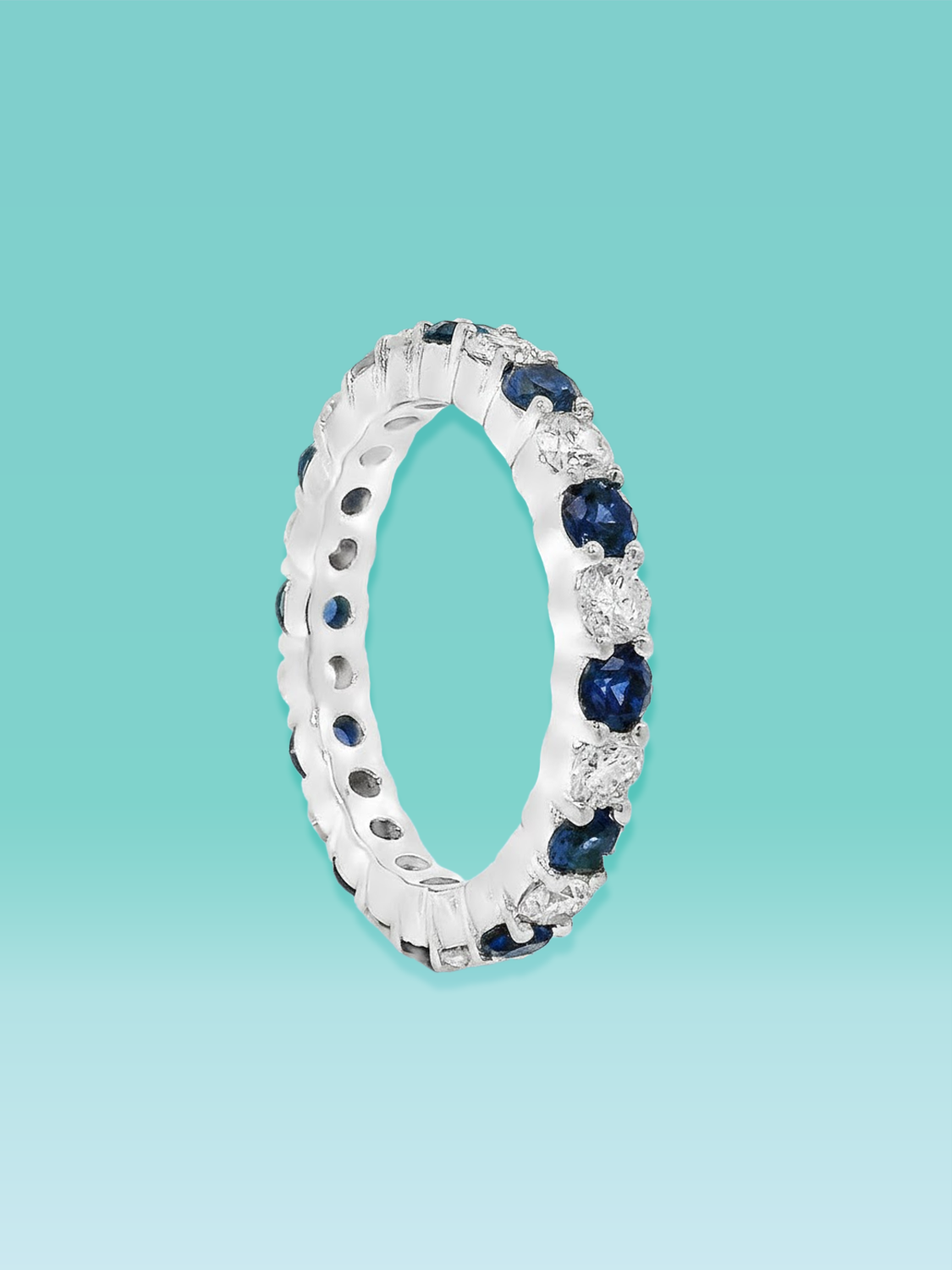 Round Cut Blue Sapphire Lab Diamond Ring