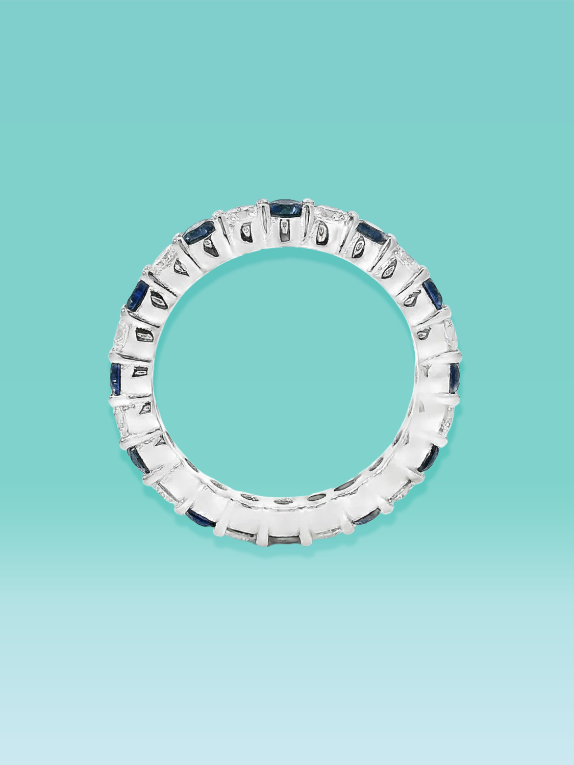 Round Cut Blue Sapphire Lab Diamond Ring