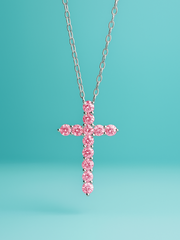 Cross Pink Lab Diamond Pendant Necklace