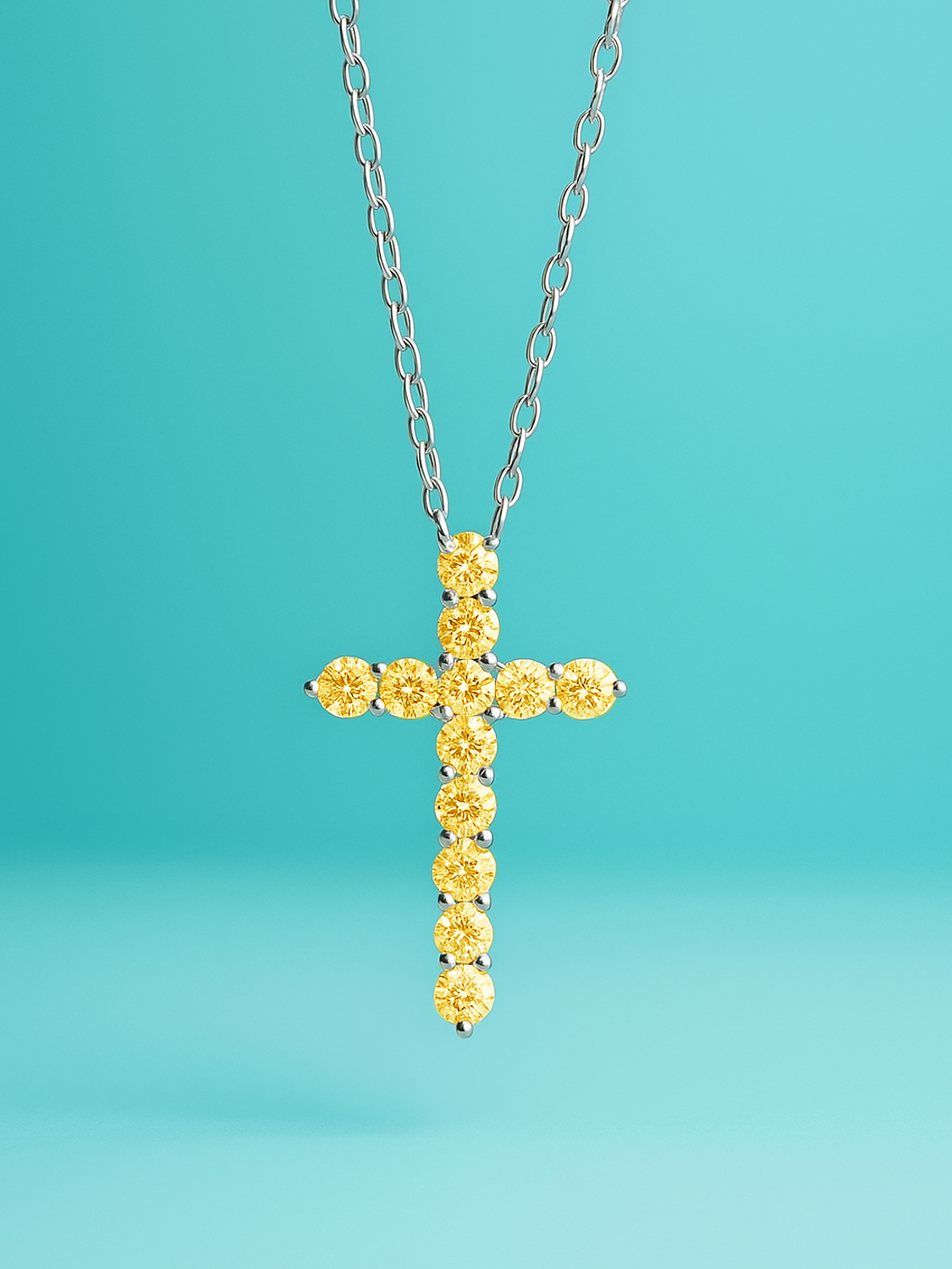 Cross Fancy Yellow Lab Diamond Pendant Necklace