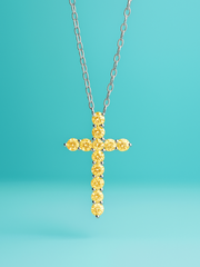 Cross Fancy Yellow Lab Diamond Pendant Necklace
