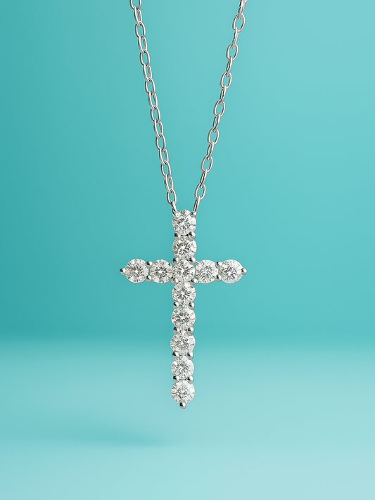 Round Cut Lab Diamond Cross Pendant Necklace