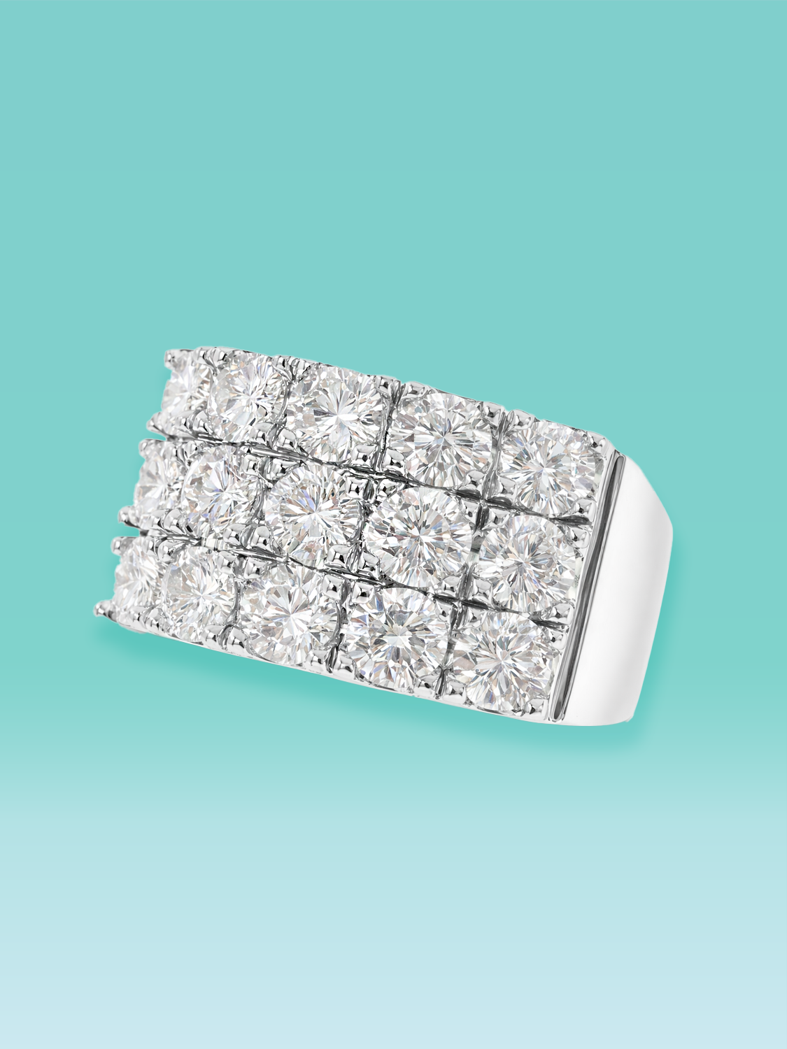 Round Cut Grid Pavé Lab Diamond Signet Ring