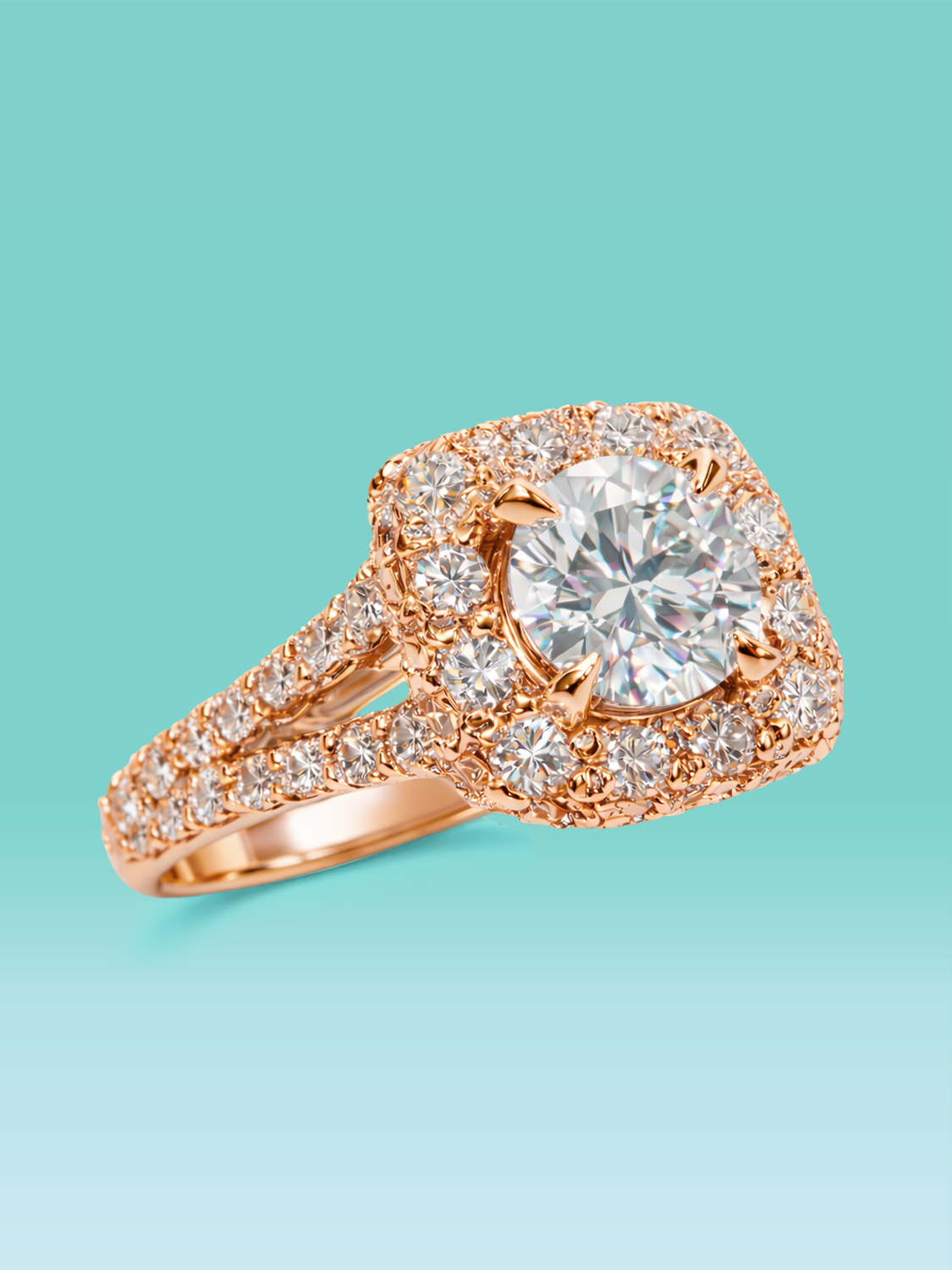 Round Cut Lab Diamond Halo Pavé Engagement Ring