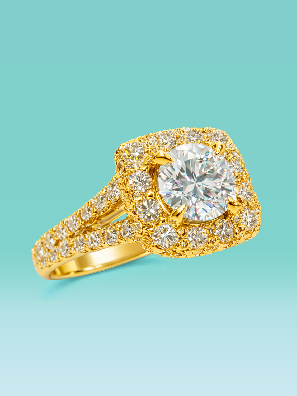 Round Cut Lab Diamond Halo Pavé Engagement Ring