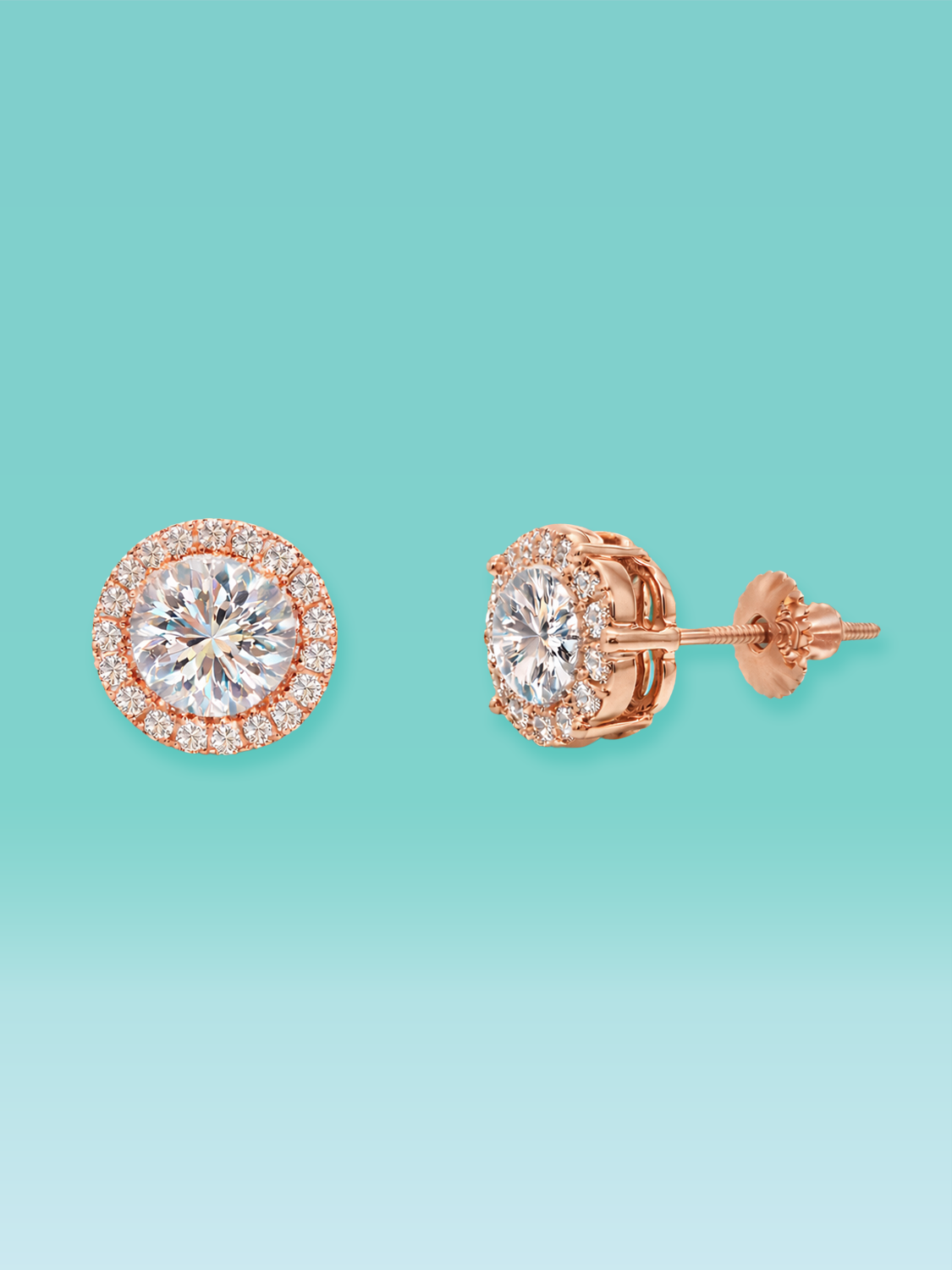 Round Cut Lab Diamond Halo Stud Earrings