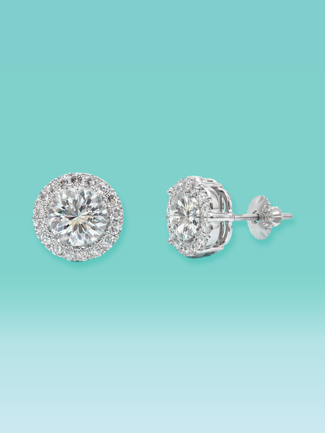 Round Cut Lab Diamond Halo Stud Earrings