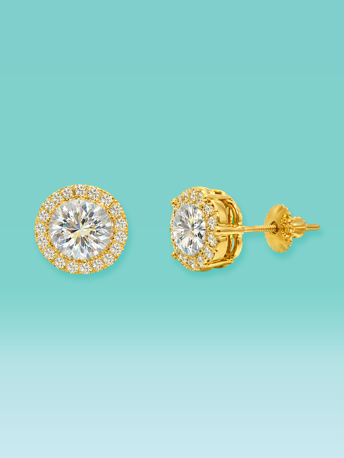 Round Cut Lab Diamond Halo Stud Earrings