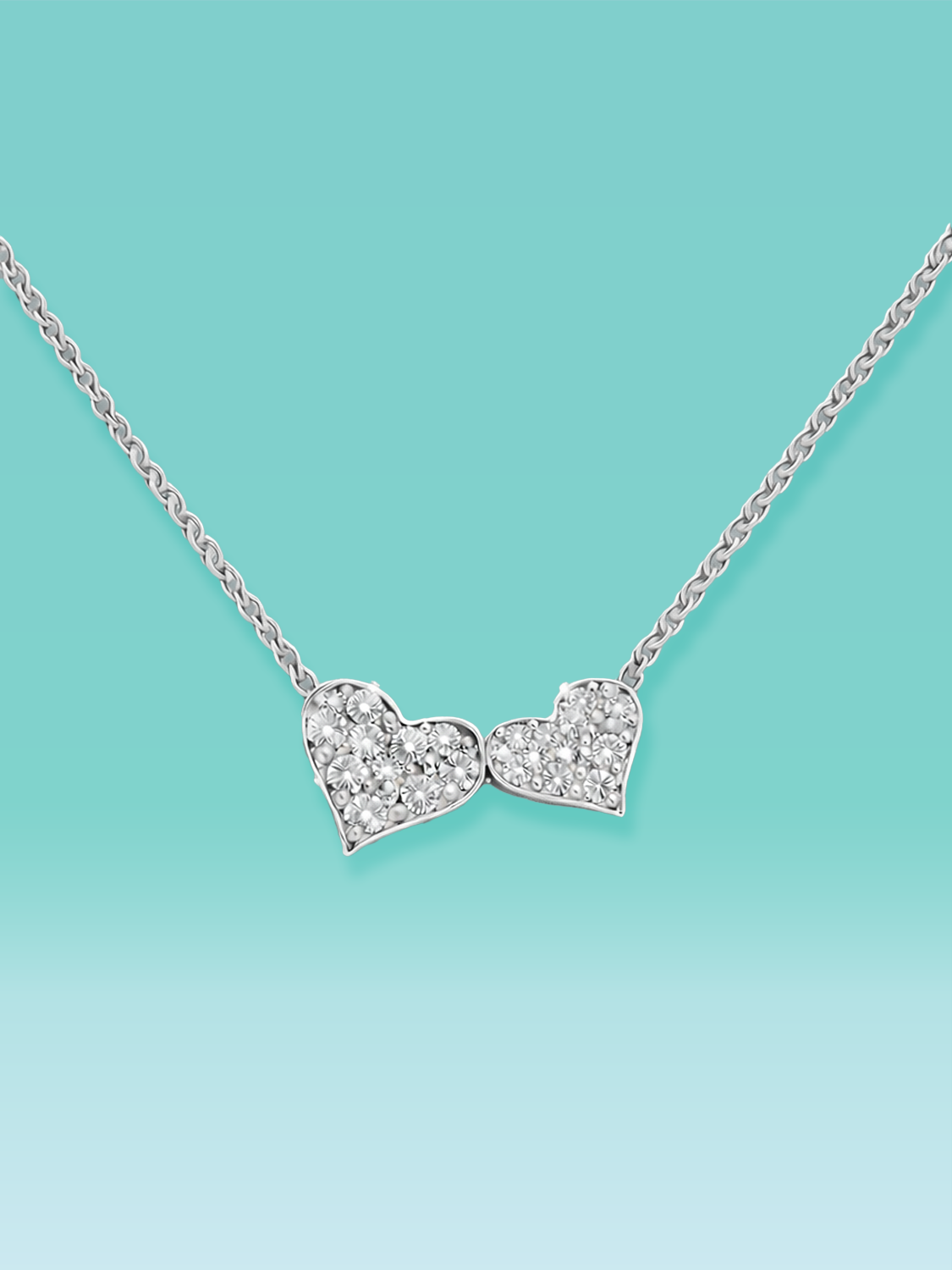Round Cut Pavé Double Heart Lab Diamond Necklace