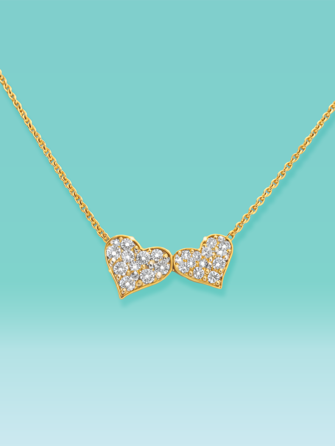 Round Cut Pavé Double Heart Lab Diamond Necklace