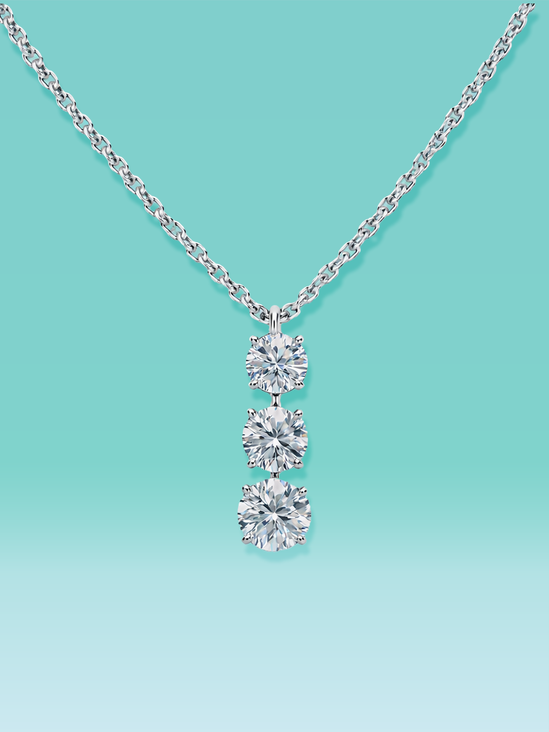 Round Cut Waterdrop Triple Lab Diamond Necklace