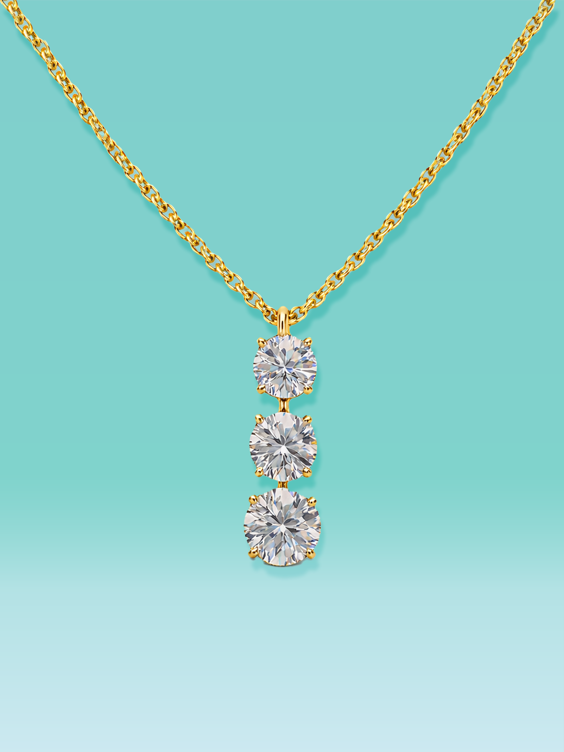 Round Cut Waterdrop Triple Lab Diamond Necklace
