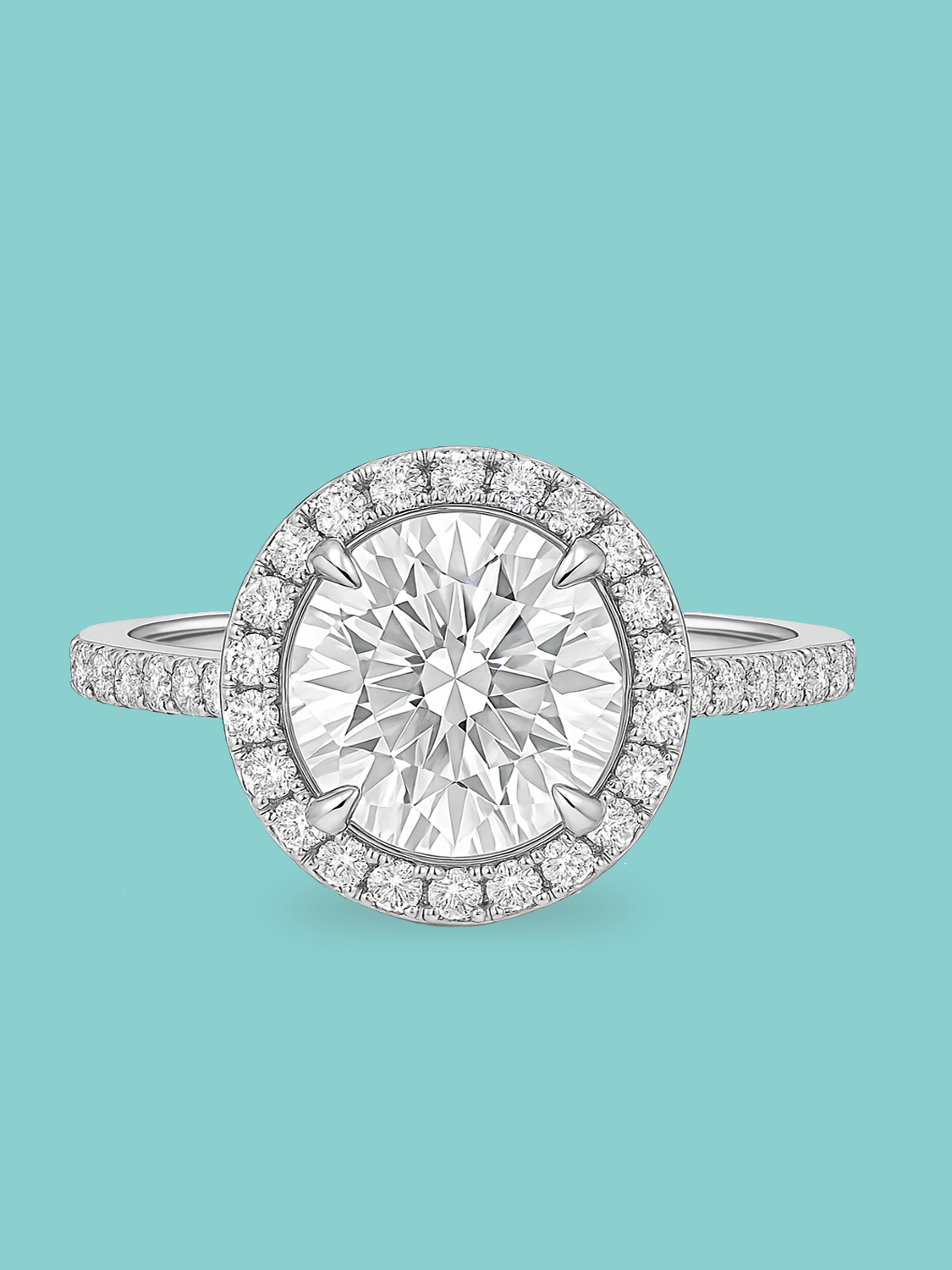 Round Cut Halo Pavé Lab Diamond Engagement Ring