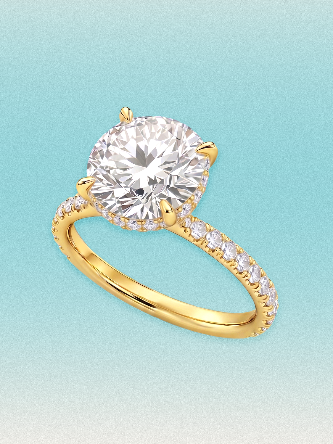 Round Cut Solitaire Hidden Halo Lab Grown Diamond Engagement Ring